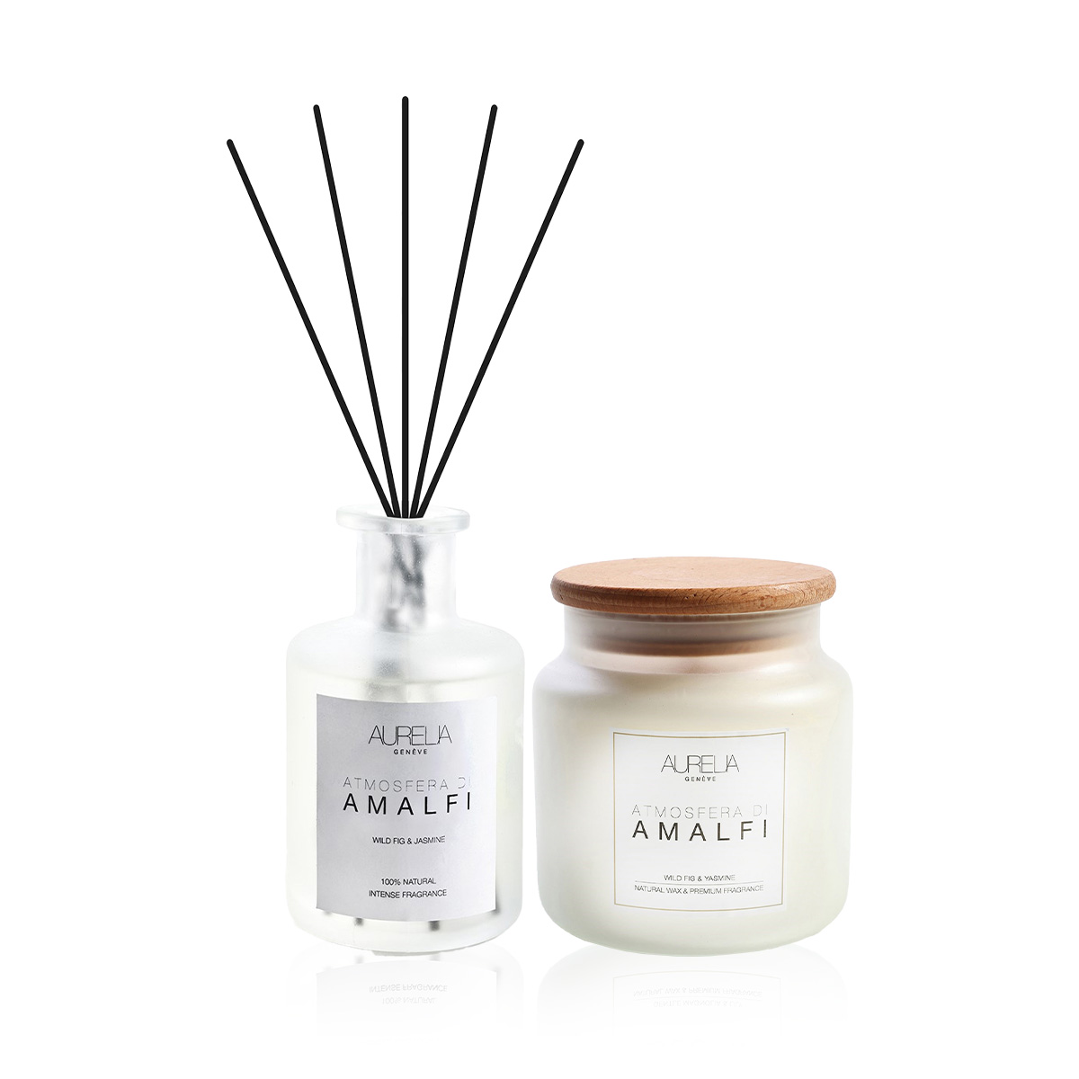 AURELIA GENÈVE HOME - AMALFI DELUXE HOME ESSENTIAL DUO - İncir ve Yasemin Kokulu Büyük Boy Mum & Çubuklu Oda Kokusu Seti