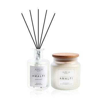 AURELIA GENÈVE HOME - AMALFI DELUXE HOME ESSENTIAL DUO - İncir ve Yasemin Kokulu Büyük Boy Mum & Çubuklu Oda Kokusu Seti