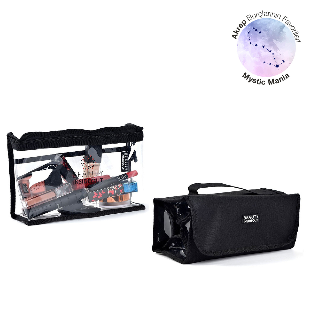 BEAUTY INSIDEOUT - PERFECT PAIR BAG - 4 Bölmeli ve Cepli İkili Seyahat & Makyaj Çantası Seti