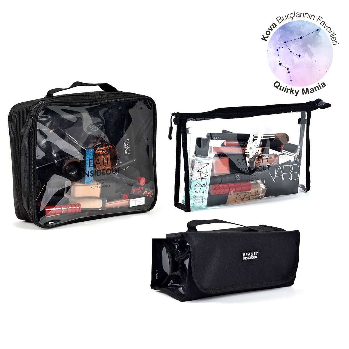 BEAUTY INSIDEOUT - ALL YOU NEED IS TRIO BAG - Çok Amaçlı Üçlü Seyahat & Makyaj Çantası Seti