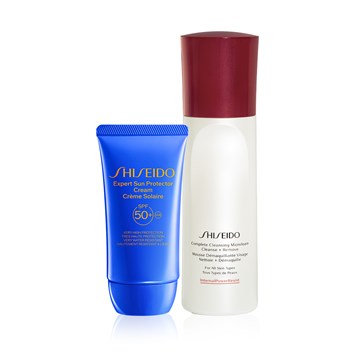 SHISEIDO - PERFECT SPF PROTECTOR CREAM & COMPLETE CLEANSING SET - Suya, Isıya Dayanıklı Güneş Koruyucu Yüz Kremi SPF50+ ve Çift Etkili Temizleyici Köpük Seti