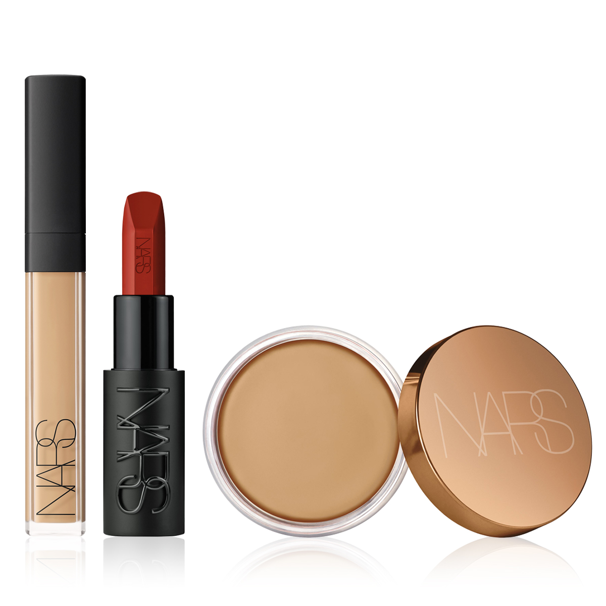 NARS - GOODIES BUNDLE - Cildi Aydınlatan ve Bronz Görünüm Kazandıran & Dudaklara Yoğun Renk Veren Makyaj Seti