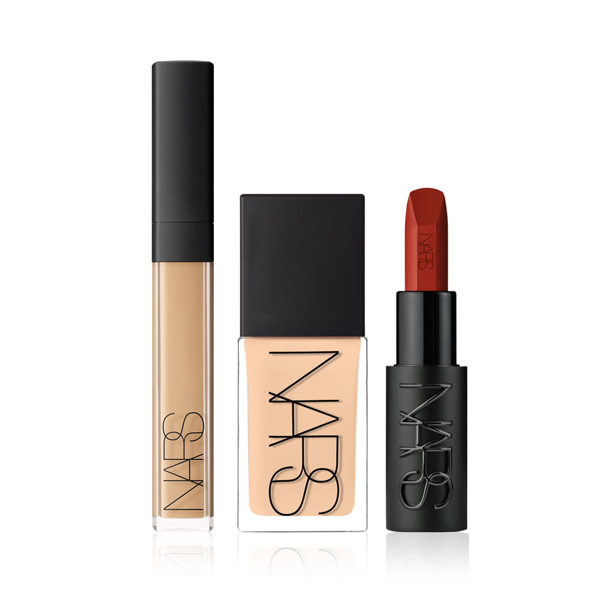 NARS - ESSENTIALS BUNDLE - Cildi Aydınlatan Fondöten ve Kapatıcı & Dudaklara Yoğun Renk Veren Ruj Seti
