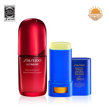 SHISEIDO - FOREVER YOUTH SUN GUARD DUO - Cildin Savunmasını Güçlendiren Serum ve Yüksek Güneş Koruyuculu Şeffaf Stik Seti
