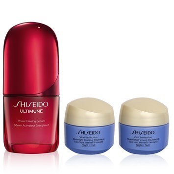 SHISEIDO - ULTIMUNE & UPLIFTING AND FIRMING OVERNIGHT TRIAL SET - Cilt Bariyerini Güçlendiren Serum & Sıkılaştırıcı Etkili Gece Kremi Seti