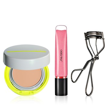 SHISEIDO - GLOW & BOOST ESSENTIAL TRIO - Güneş Koruyucu Kompakt BB Krem, Lip Gloss & Kirpik Kıvırıcı Seti