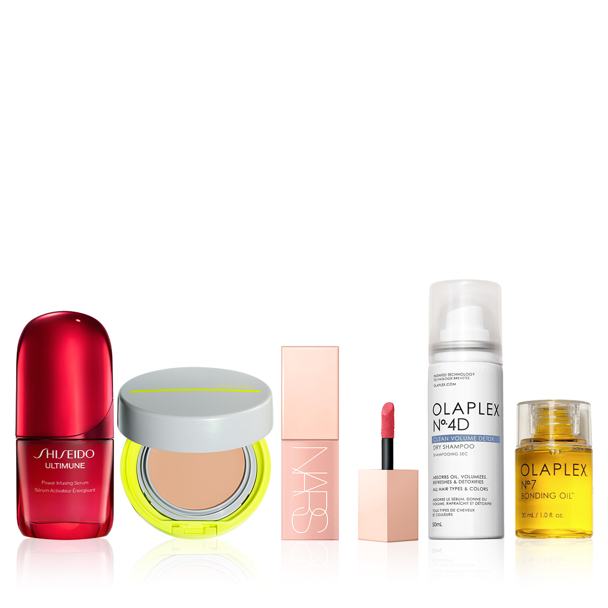 SHISEIDO - IN FLIGHT BEAUTY RESET ESSENTIALS SET - Uçuş İçin Cilt Bakım Serumu, Kuru Şampuan, Bakım Yağı, Likit Allık ve Güneş Koruyucu BB Krem Seti