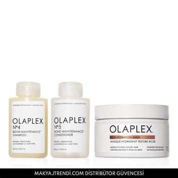 OLAPLEX - CLEANSE & MOISTURE & NOURISH TRIO - Kalın Telli Saçlar İçin Bağ Güçlendirici Şampuan, Saç Kremi ve Maske Seti