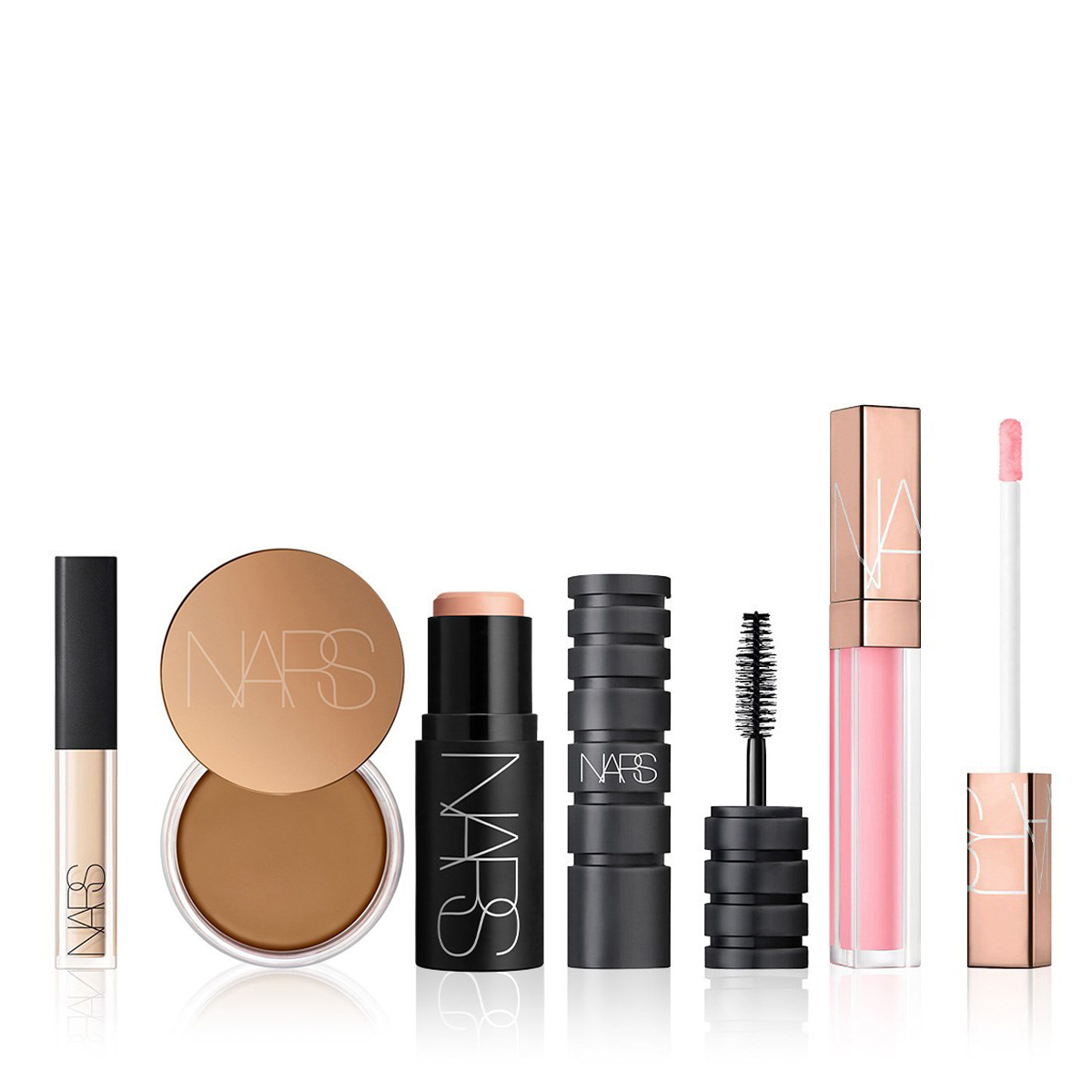 NARS - NATURAL POLISHED SUMMERY LOOK BUNDLE - Kapatıcı, Krem Bronzer, Çok Amaçlı Stik Allık & Ekstra Hacim Veren Maskara & Lip Gloss Seti