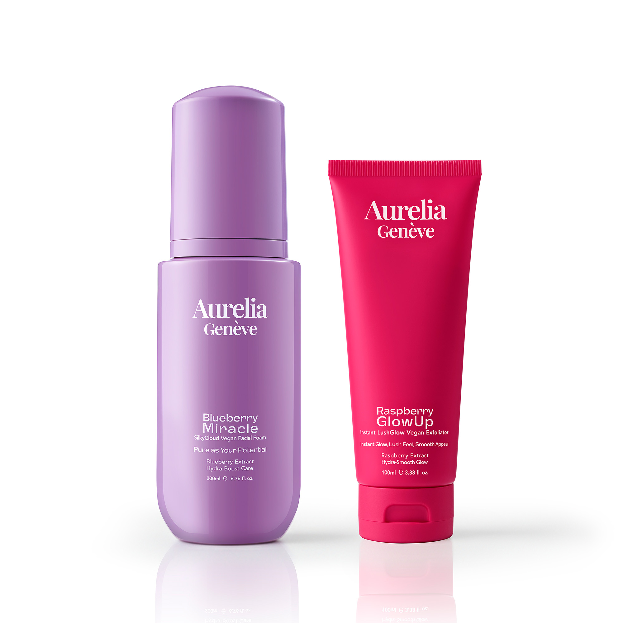 AURELIA GENÈVE - DOUBLE BERRY GLASS SKIN SET - Nemlendirici Vegan Yüz Temizleme Köpüğü & Işıltı Kazandıran Vegan Peeling Seti