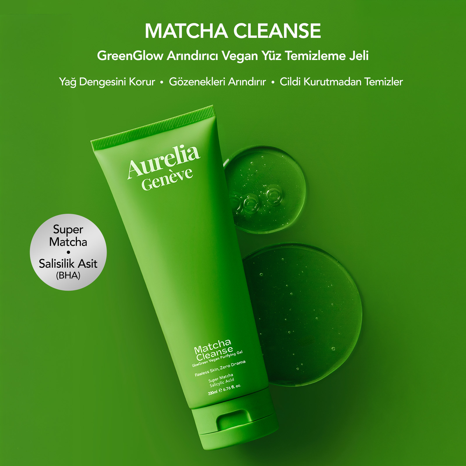 AURELIA GENÈVE - MATCHA CLEANSE - GLOWGREEN VEGAN PURIFYING GEL - Arındırıcı Vegan Yüz Temizleme Jeli