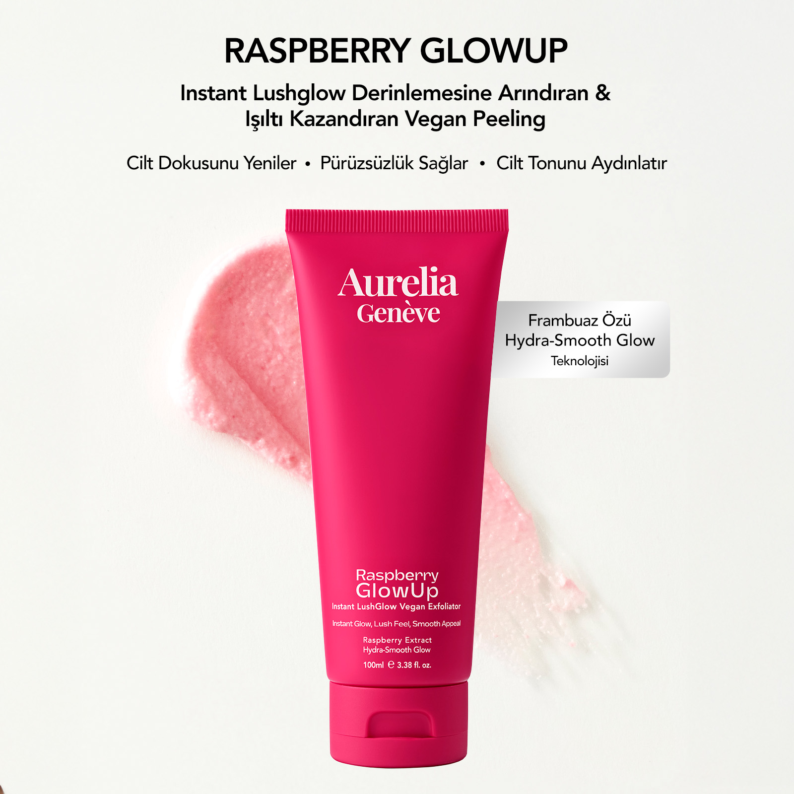 AURELIA GENÈVE - RASPBERRY GLOWUP - INSTANT LUSHGLOW VEGAN EXFOLIATOR - Cildi Derinlemesine Arındıran & Işıltı Kazandıran Vegan Peeling