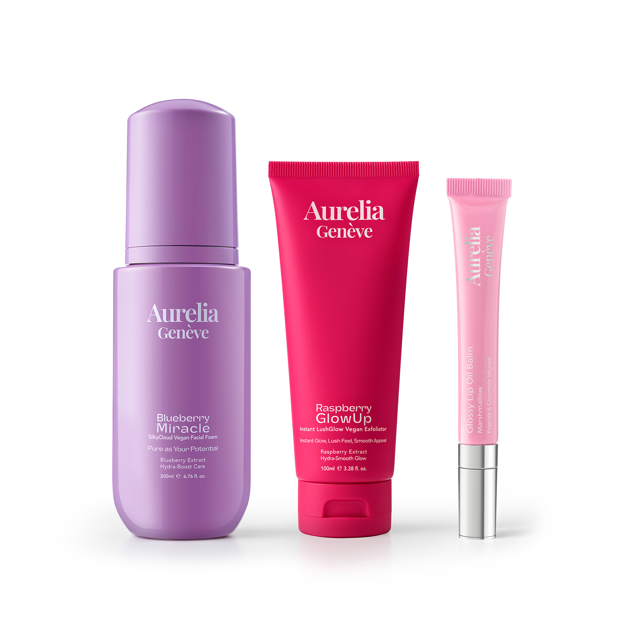 AURELIA GENÈVE - THE GLOW SKIN TRIO - Temizleme Köpüğü, Peeling, & Nemlendirici Etkili Lip Balm Seti