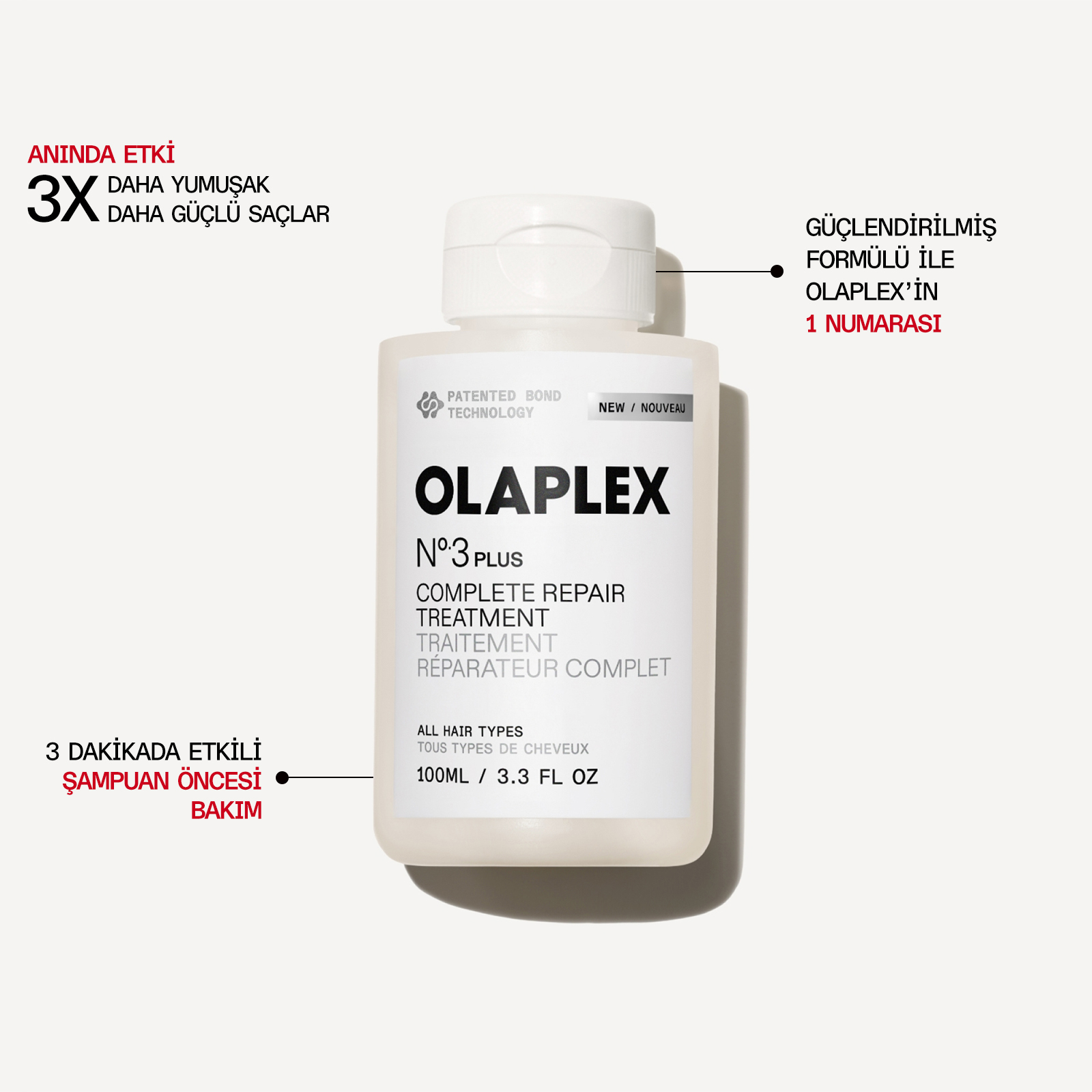 OLAPLEX - No. 3 PLUS COMPLETE REPAIR TREATMENT - Anında Etkili, Güçlendirilmiş Yoğun Onarıcı Bakım