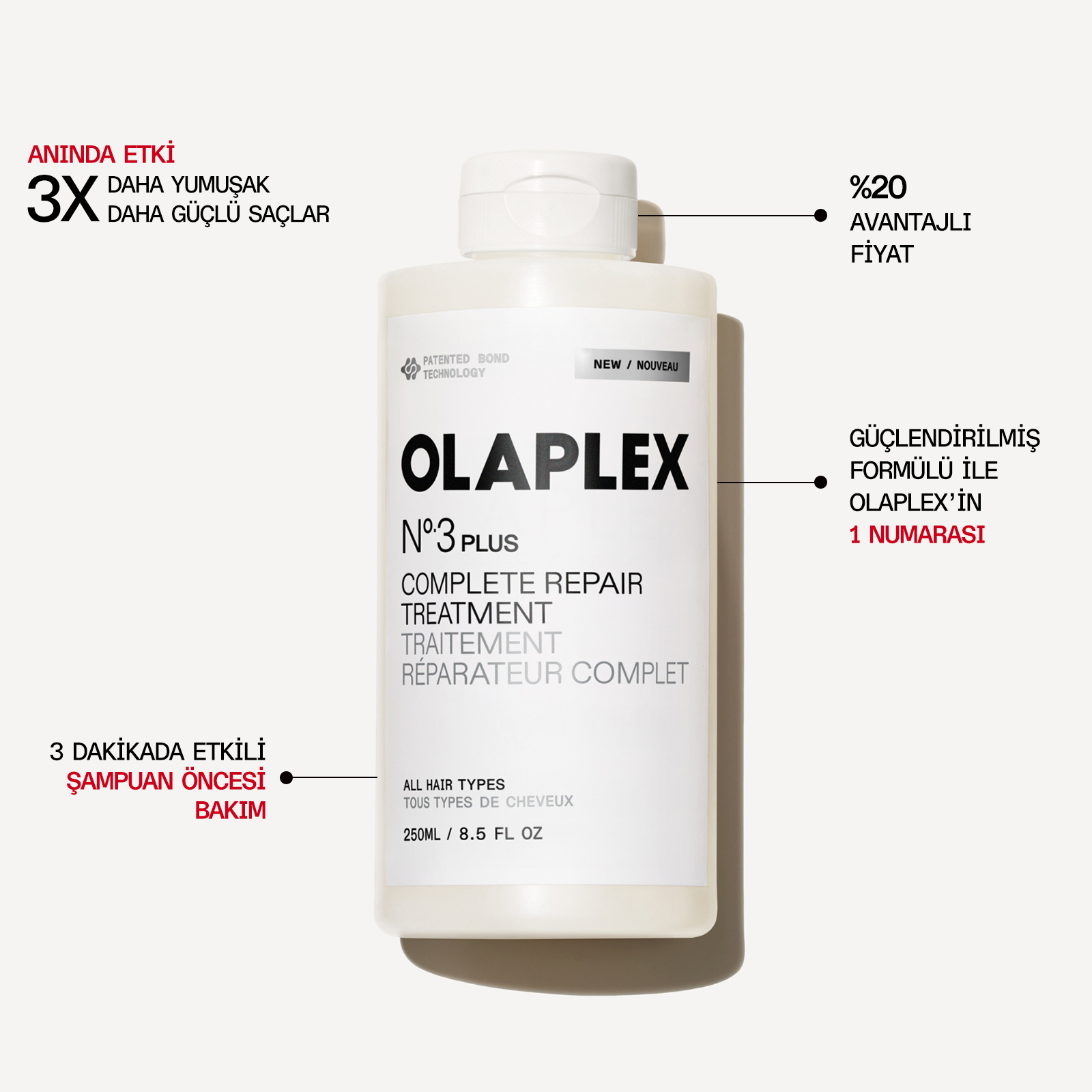 OLAPLEX - No. 3 PLUS COMPLETE REPAIR TREATMENT - Anında Etkili, Güçlendirilmiş Yoğun Onarıcı Bakım