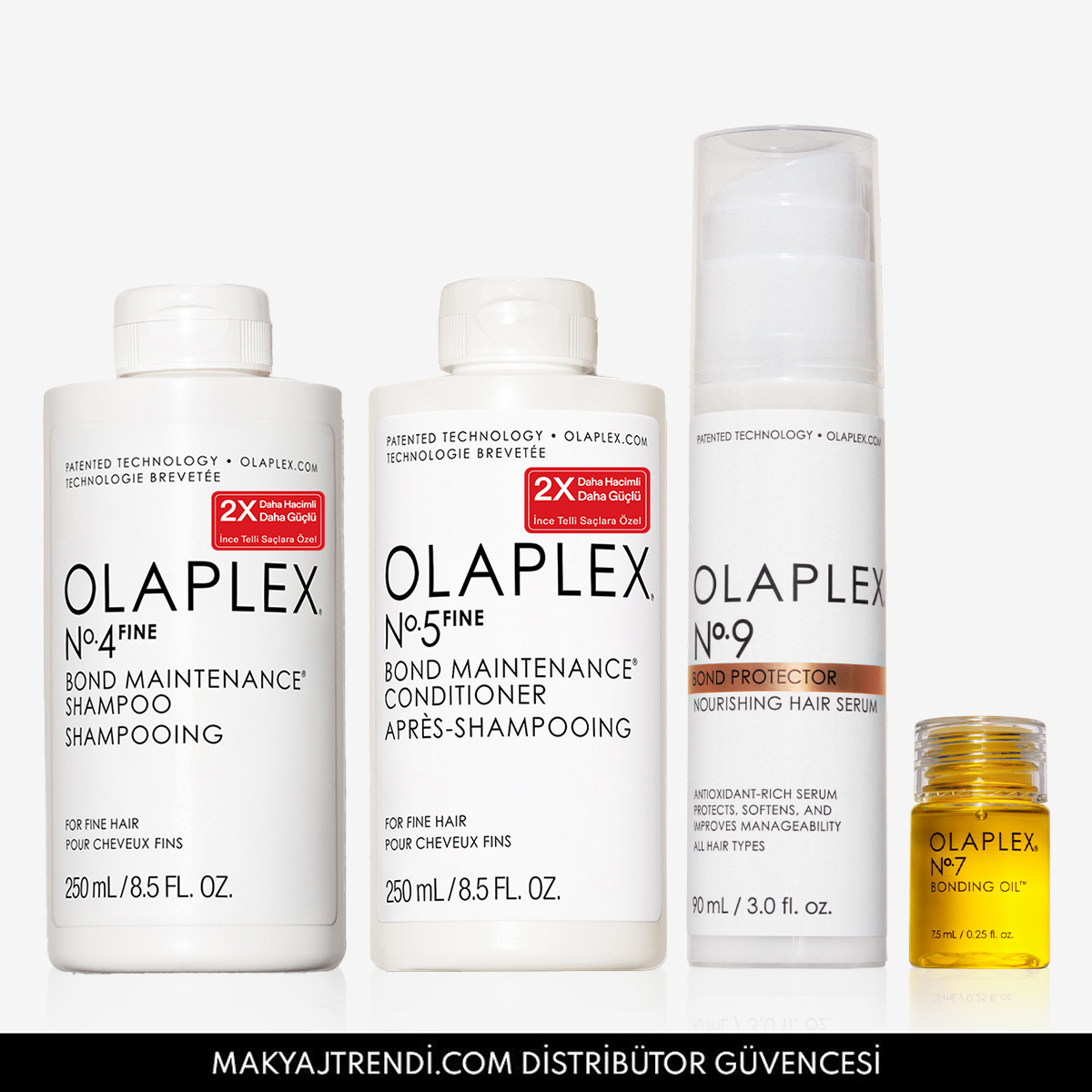OLAPLEX - FINE PROTECTOR SET - İnce Telli Saçlar İçin Bağ Güçlendirici Şampuan, Saç Kremi, Besleyici Saç Serumu & Bakım Yağı Seti