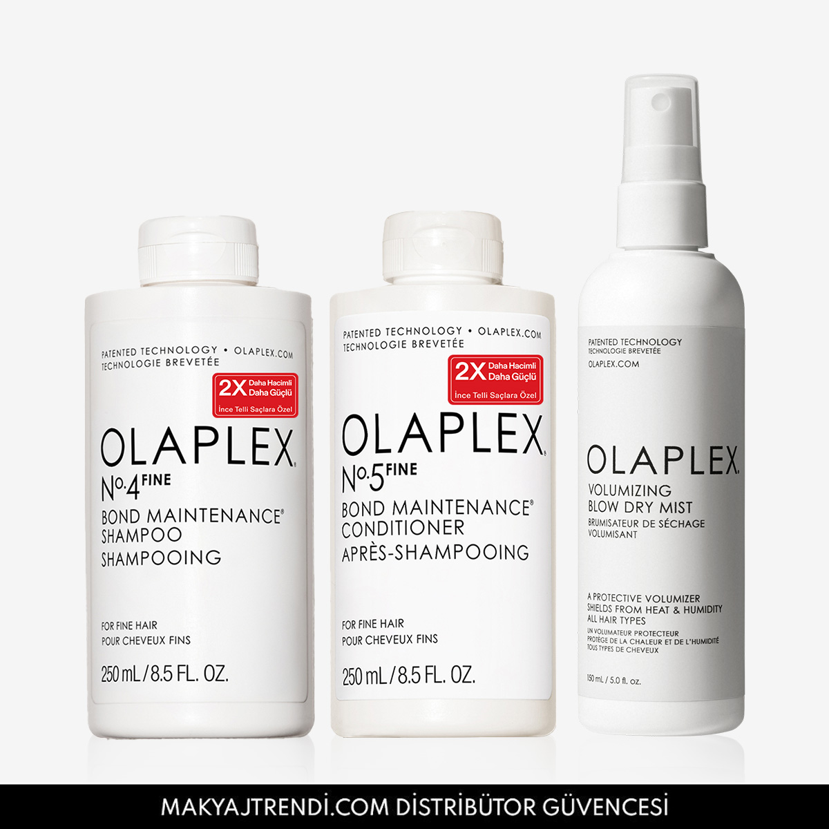 OLAPLEX - FINE VOLUME BOOST - İnce Telli Saçlar İçin Bağ Güçlendirici Şampuan, Saç Kremi & Hacim Veren Sprey Seti