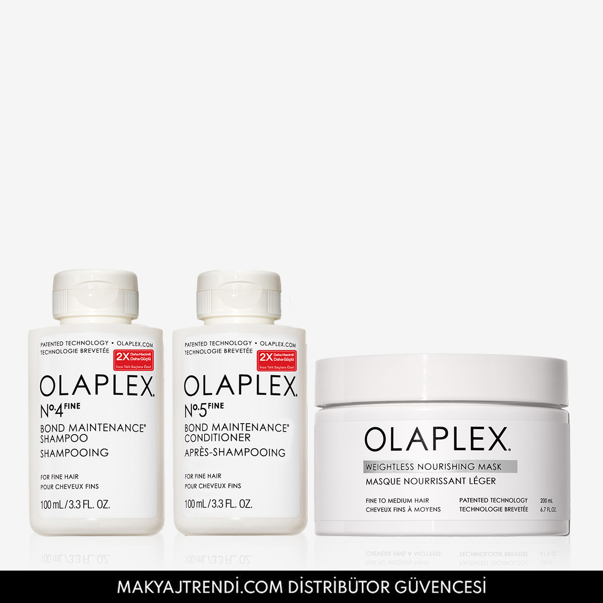 OLAPLEX - CLEANSE & MOISTURE & NOURISH FOR FINE HAIR TRIO - İnce Telli Saçlar İçin Bağ Güçlendirici Şampuan, Saç Kremi ve Maske Seti