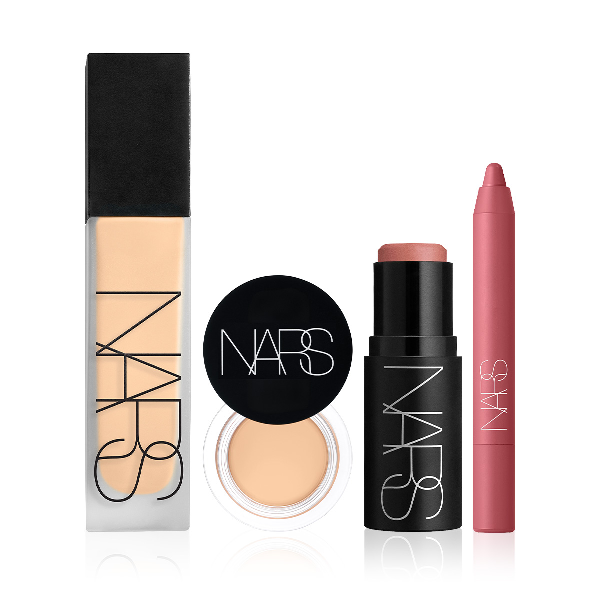 NARS - FACE EVERYTHING BUNDLE - Doğal Mat Bitişli Filtre Etkili Fondöten & Silgi Kapatıcı, Stik Allık & Kalem Ruj Seti