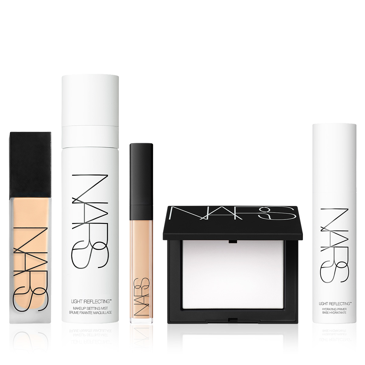 NARS - RADIANT MATTE GLOW BUNDLE - Doğal Mat Bitişli Filtre Etkili Fondöten & Aydınlık Bitişli Kapatıcı & Primer & Pudra & Makyaj Sabitleme Spreyi Seti