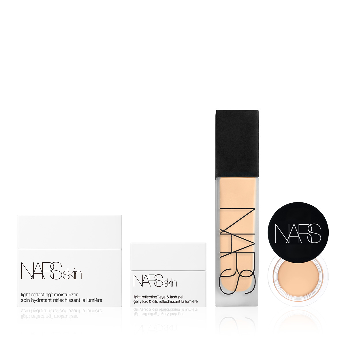 NARS - SKIN READY BUNDLE - Doğal Mat Bitişli Filtre Etkili Fondöten & Silgi Kapatıcı & Cildin Işığını Ortaya Çıkaran Nemlendirici & Kirpik Jeli Seti