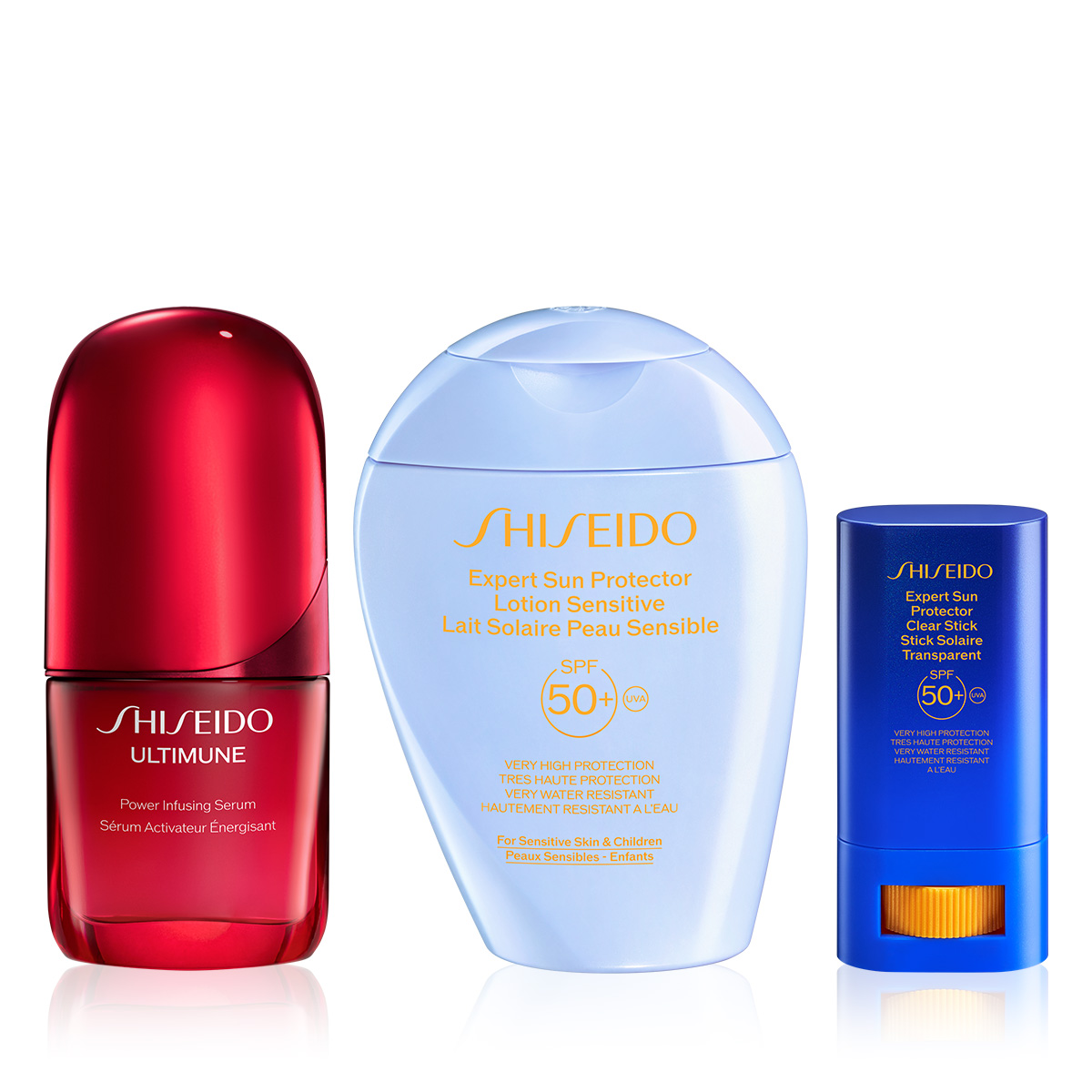 SHISEIDO - SUN DEFENSE & REPAIR SET - Yaşlanmayı Yavaşlatan Serum, Cilt Bakım İçerikli Güneş Koruyucu Stik & Hassas Ciltler İçin SPF50+ Güneş Koruyucu Losyon Seti 