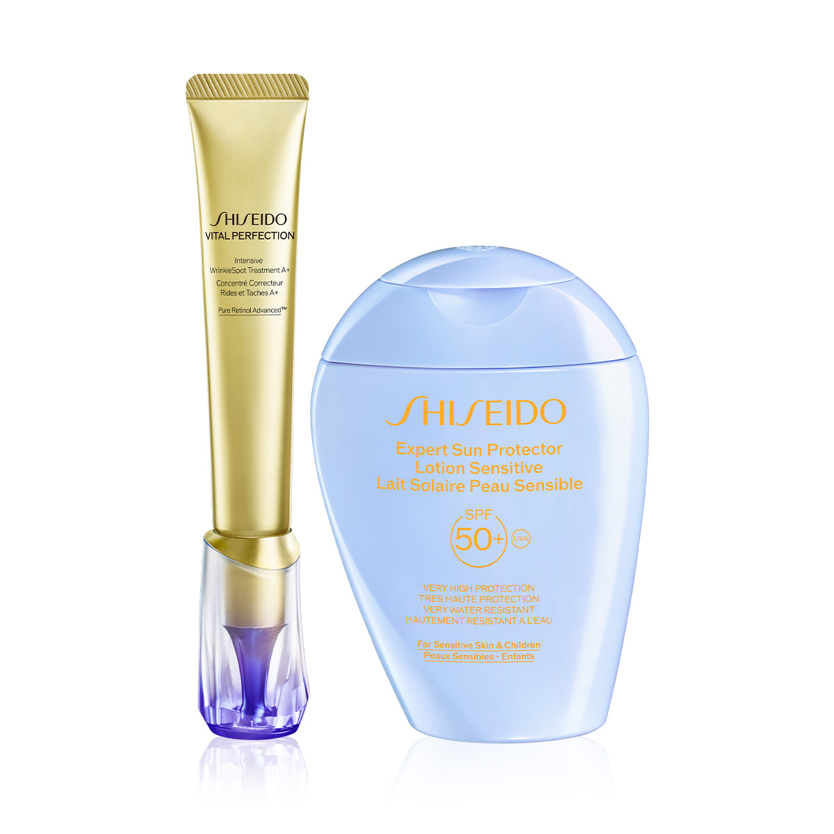 SHISEIDO - SUN & WRINKLE SPOT CARE SET - Retinol İçeren Yüksek Performanslı Serum & Hassas Ciltler İçin SPF50+ Güneşe Karşı Koruyucu Losyon Seti 