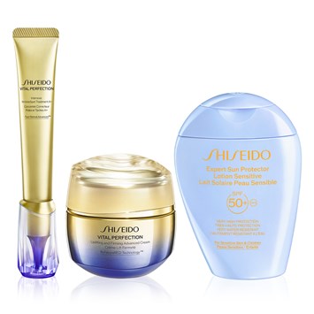 SHISEIDO - SUN DEFENSE & AGE-DEFYING CARE SET - Cildi Sıkılaştıran Nemlendirici, Retinol İçeren Yüksek Performanslı Serum & Hassas Ciltler İçin SPF50+ Güneşe Karşı Koruyucu Losyon Seti 