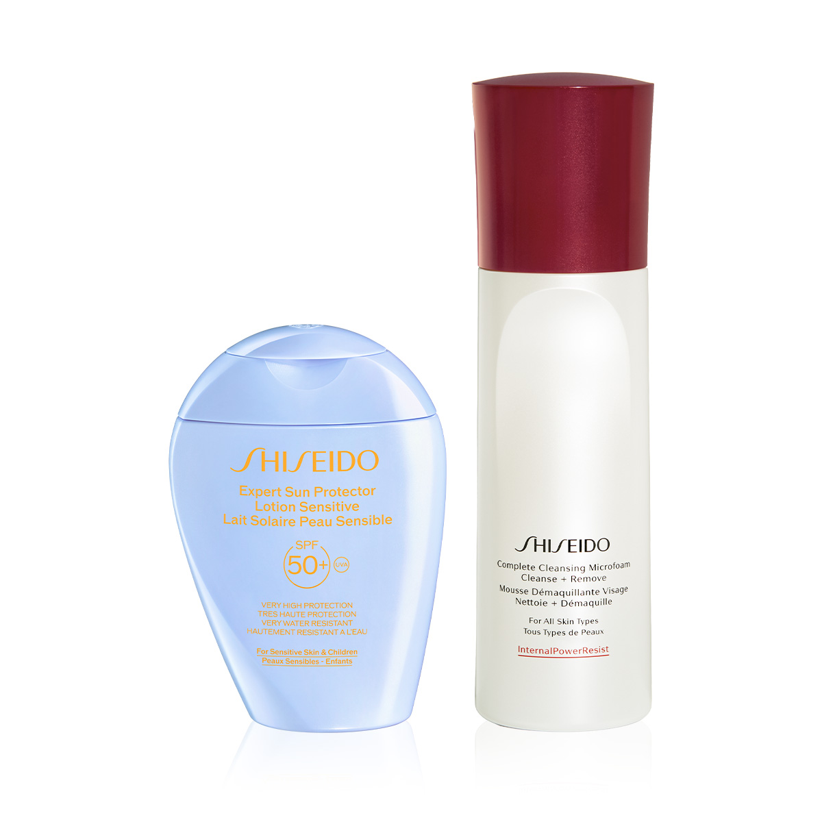 SHISEIDO - SUN DEFENSE & CLEANSE SET - Etkili Cilt Temizleyici Köpük & Hassas Ciltler İçin Suya ve Isıya Çok Dayanıklı Güneşe Karşı Koruyucu SPF50+ Losyon Seti 