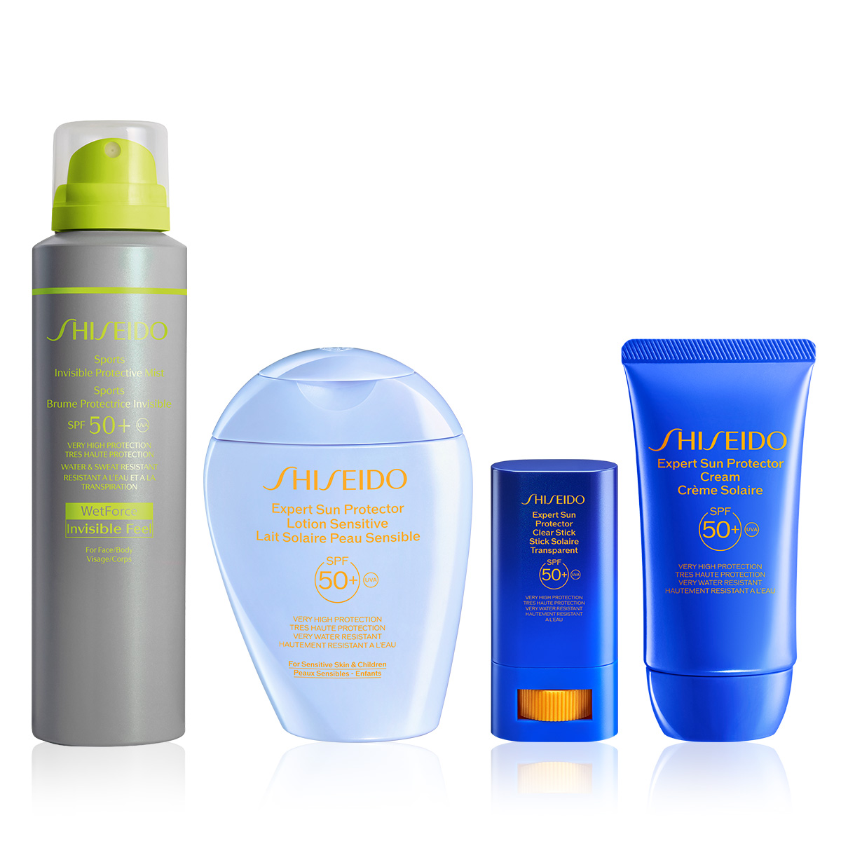 SHISEIDO - ADVANCED SUN PROTECTION SET - Güneş Koruyucu Sprey, Cilt Bakım İçerikli Güneş Koruyucu Stik ve Krem & Hassas Ciltler İçin SPF50+ Güneş Koruyucu Losyon Seti 