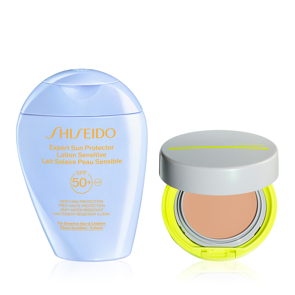 SHISEIDO - ACTIVE SUN DEFENSE SET - Güneş Koruyucu Kompakt BB Krem & Hassas Ciltler ve Çocuklar İçin Güneşe Karşı Koruyucu SPF50+ Losyon Seti 