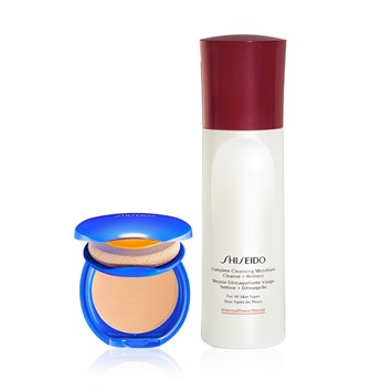 SHISEIDO - DAILY CLEANSE & SUN CARE SET - Cilt Görünümünü Güzelleştiren Güneş Koruyucu Kompakt Fondöten & Etkili Cilt Temizleyici Köpük Seti