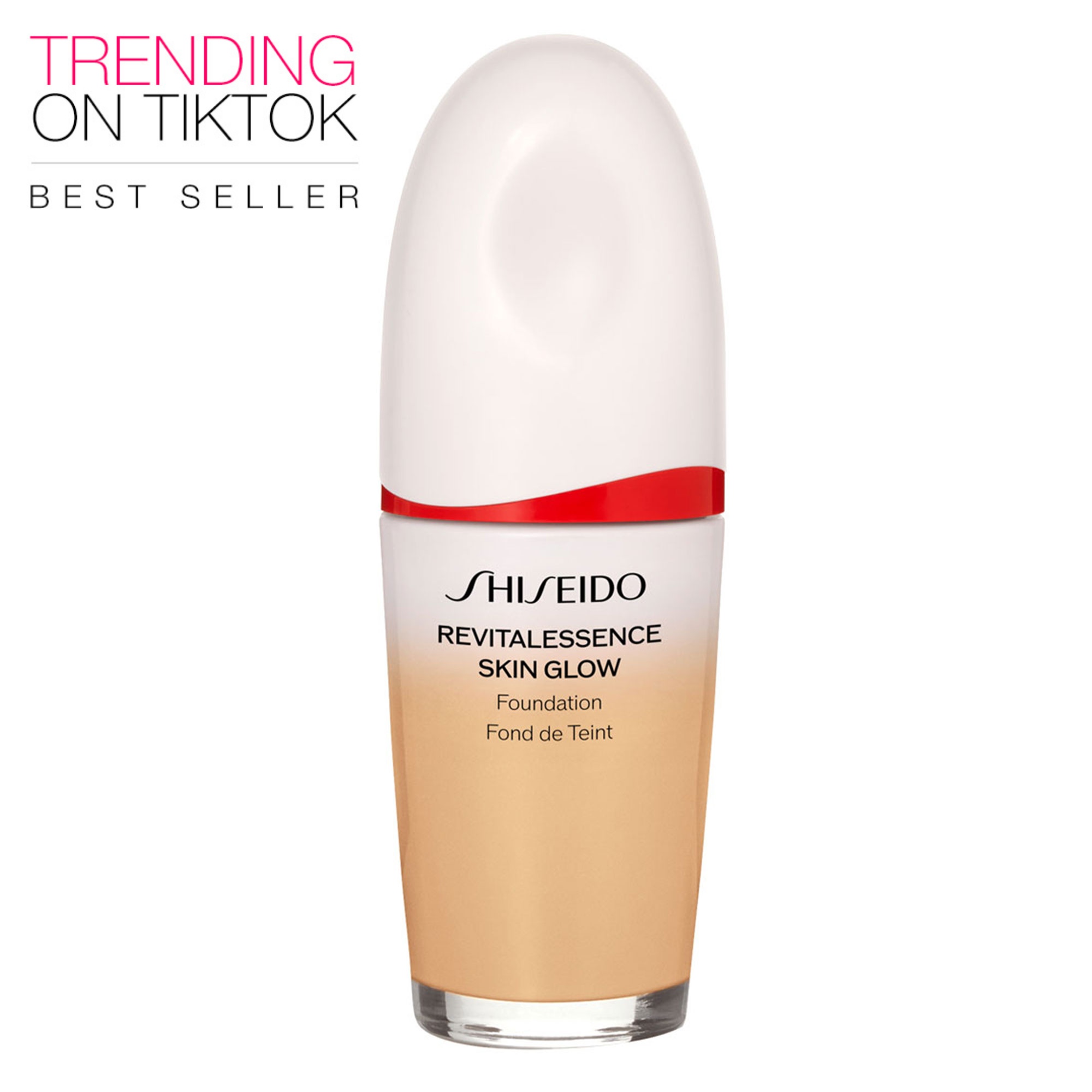 SHISEIDO - REVITALESSENCE SKIN GLOW FOUNDATION SPF 30 PA+++ - Fermente Kefir + ve Niasinamid İçeren, Cilt Bakım Etkili, Anında Parlaklık Veren, Nemli Bitişli, Orta Kapatıcılığa Sahip Fondöten