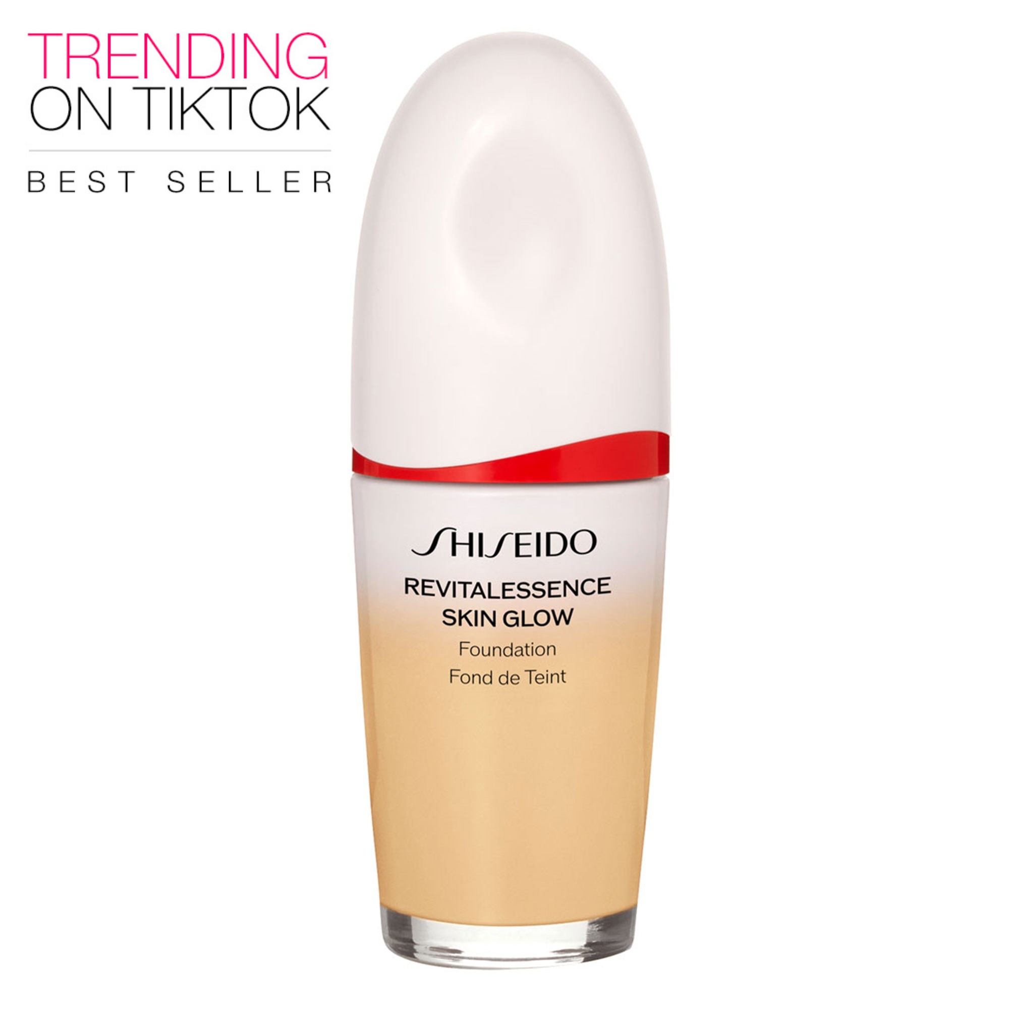 SHISEIDO - REVITALESSENCE SKIN GLOW FOUNDATION SPF 30 PA+++ - Fermente Kefir + ve Niasinamid İçeren, Cilt Bakım Etkili, Anında Parlaklık Veren, Nemli Bitişli, Orta Kapatıcılığa Sahip Fondöten