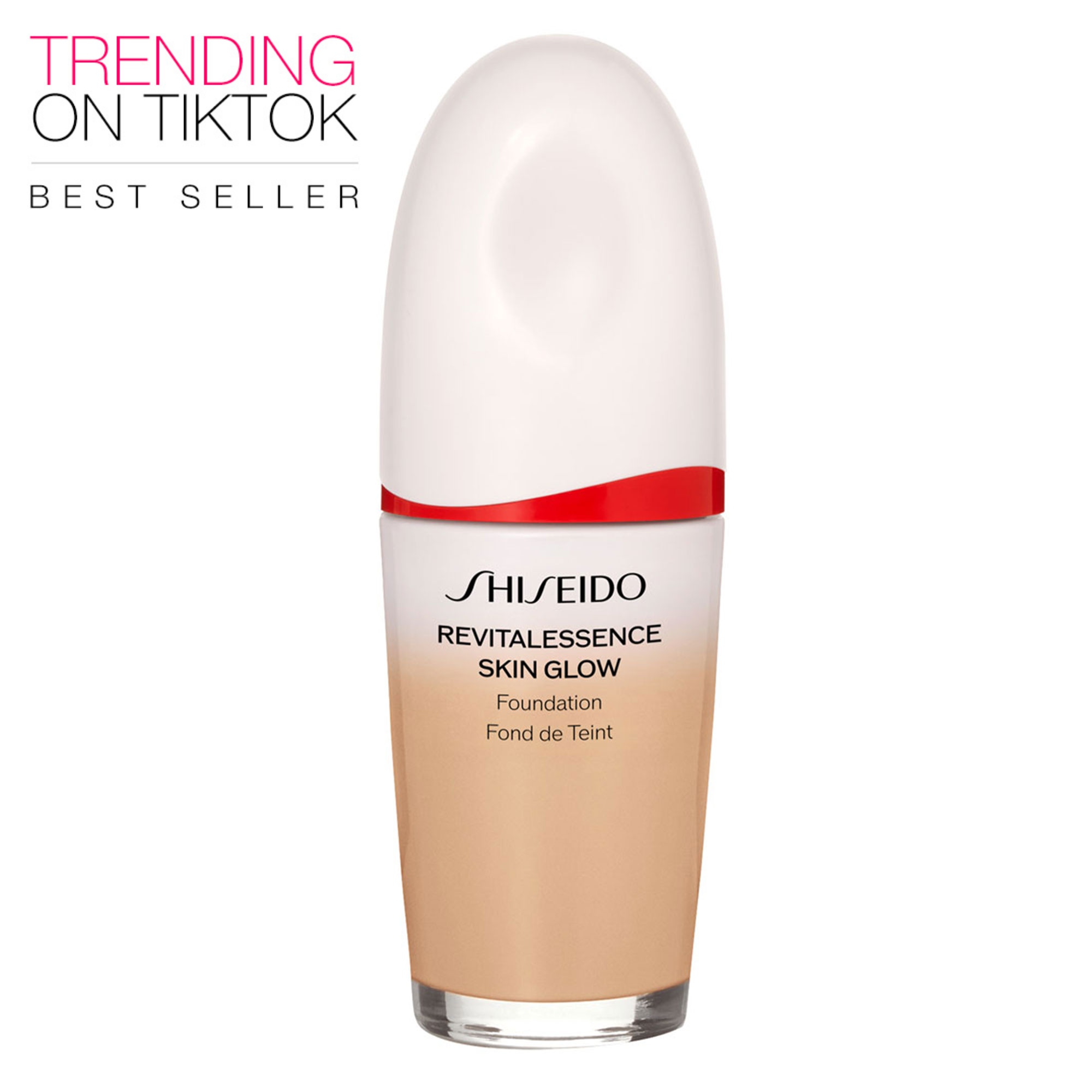 SHISEIDO - REVITALESSENCE SKIN GLOW FOUNDATION SPF 30 PA+++ - Fermente Kefir + ve Niasinamid İçeren, Cilt Bakım Etkili, Anında Parlaklık Veren, Nemli Bitişli, Orta Kapatıcılığa Sahip Fondöten
