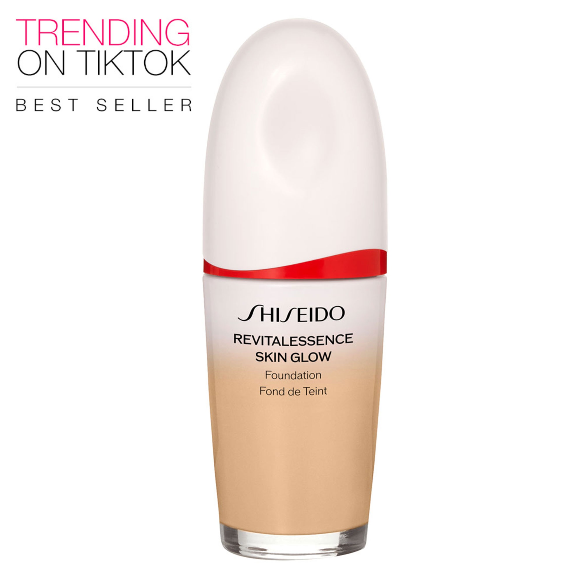 SHISEIDO - REVITALESSENCE SKIN GLOW FOUNDATION SPF 30 PA+++ - Fermente Kefir + ve Niasinamid İçeren, Cilt Bakım Etkili, Anında Parlaklık Veren, Nemli Bitişli, Orta Kapatıcılığa Sahip Fondöten