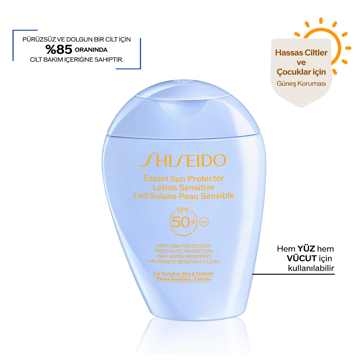 SHISEIDO - EXPERT SUN PROTECTOR LOTION SENSITIVE SPF50+ - Hassas Ciltler & Çocuklar İçin Suya ve Isıya Çok Dayanıklı Güneşe Karşı Koruyucu Losyon SPF50+
