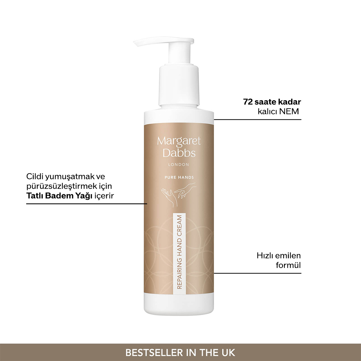 MARGARET DABBS LONDON - PURE REPAIRING HAND CREAM - 72 Saate Kadar Nem Sağlayan, Onarıcı ve Besleyici El Kremi