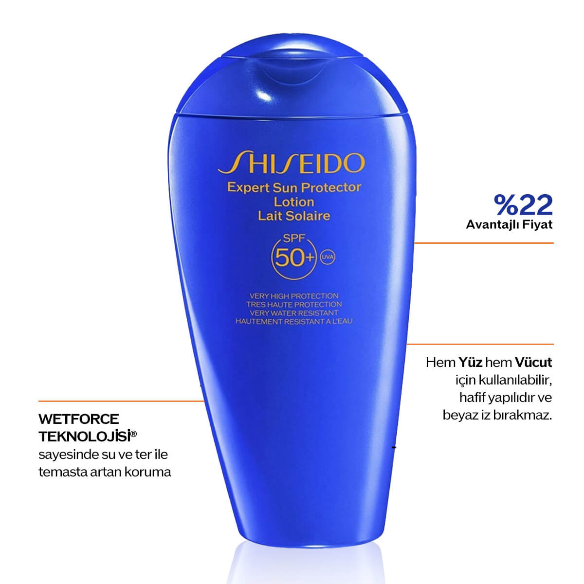 SHISEIDO - EXPERT SUN PROTECTOR LOTION SPF50+ - %65 Cilt Bakımı İçerikli, Suya ve Isıya Dayanıklı Güneş Koruyucu Losyon