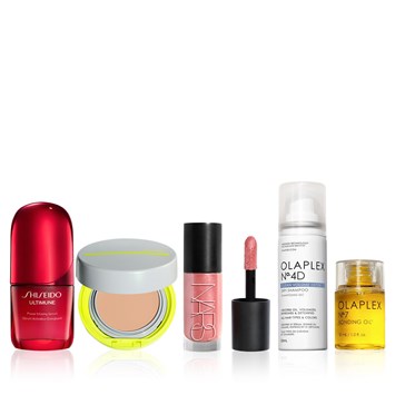 SHISEIDO - IN FLIGHT BEAUTY RESET ESSENTIALS SET - Uçuş İçin Cilt Bakım Serumu, Kuru Şampuan, Bakım Yağı, Likit Allık ve Güneş Koruyucu BB Krem Seti