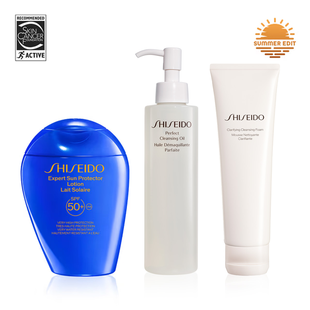 SHISEIDO - SPF PROTECT SPF50+ & DOUBLE CLEANSE SET - Makyaj Temizleyici Yağı, Arındırıcı Köpüren Temizleyici & %65 Cilt Bakımı İçerikli Güneş Losyonu Seti