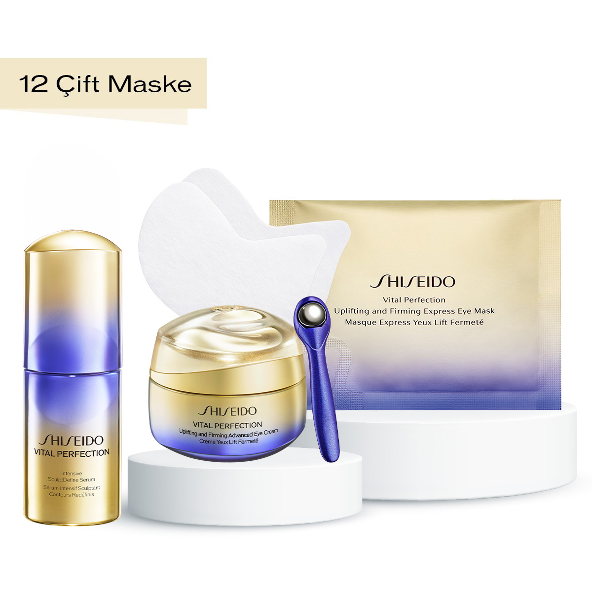 SHISEIDO - VITAL PERFECTION EXPRESS EYE ROUTINE - Retinol İçeren Göz Kremi, Retinol İçeren Göz Maskesi & Sarkma Karşıtı Gelişmiş Bakım Serumu Seti