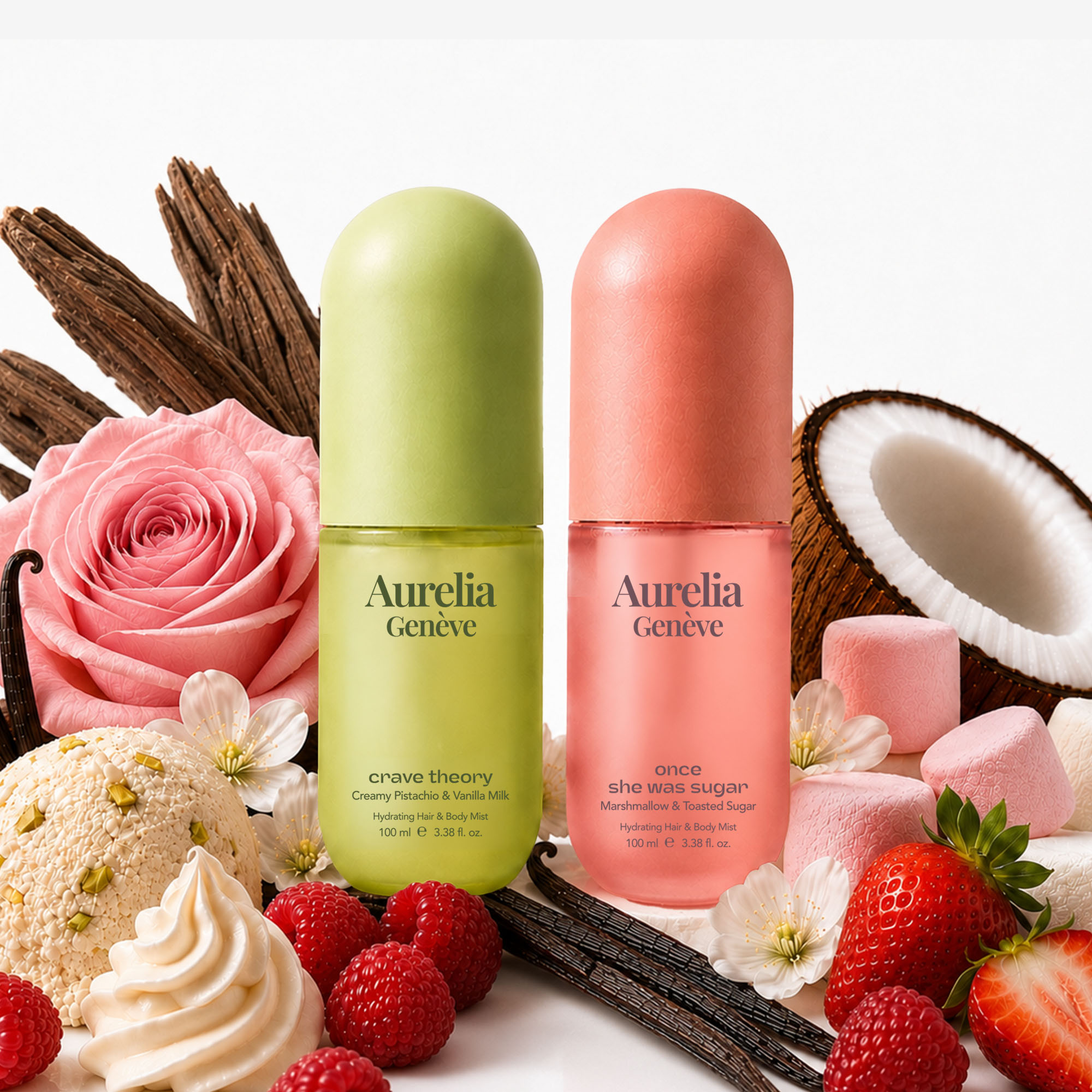 AURELIA GENÈVE - SWEET TEMPTATION DUO - Kremsi Fıstık ve Sütlü Vanilya & Marshmallow ve Karamelize Şeker Kokulu Saç & Vücut Misti