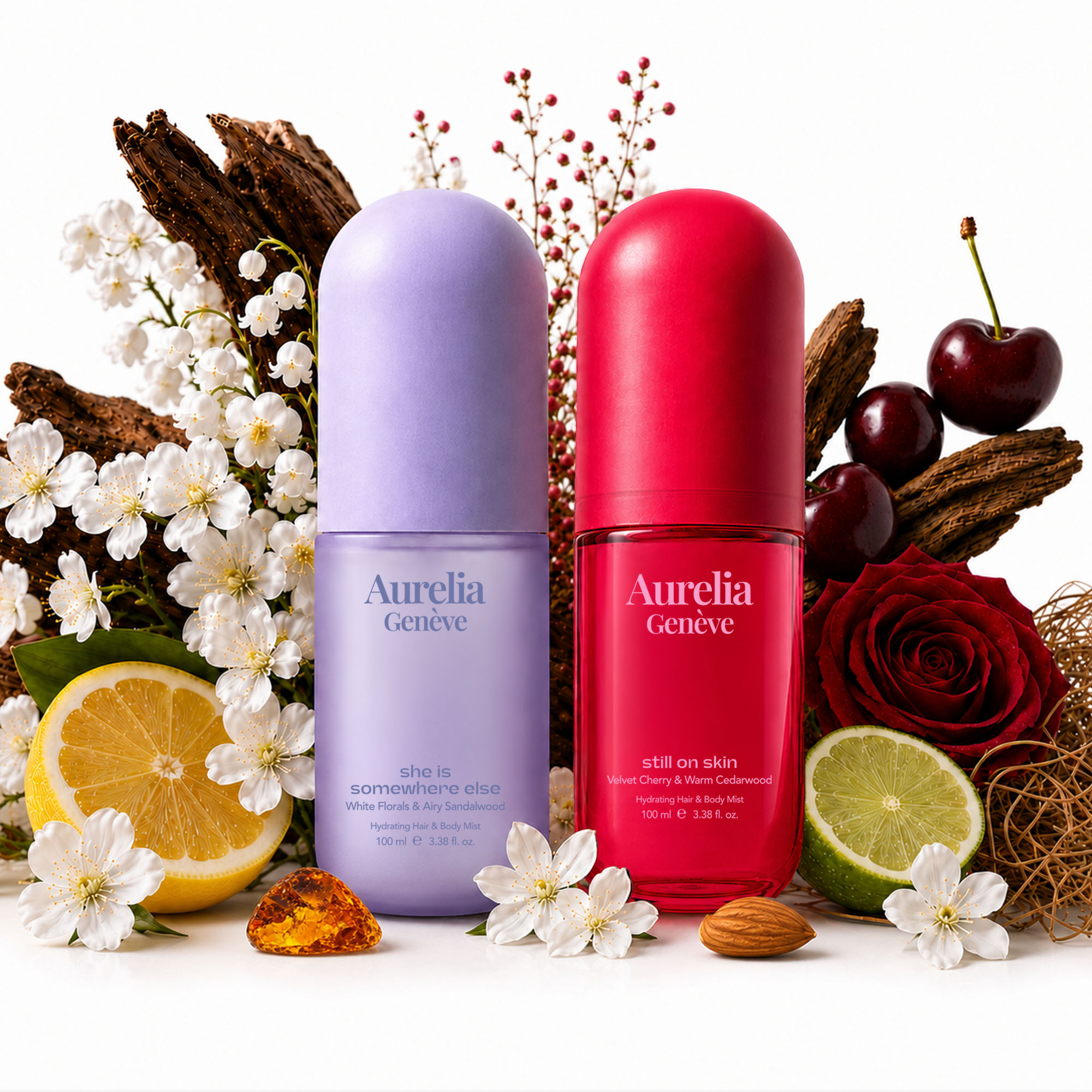 AURELIA GENÈVE - AURA BLEND DUO - Kadifemsi Vişne ve Sıcak Sedir Ağacı & Beyaz Çiçekler ve Taze Sandal Ağacı Kokulu Saç & Vücut Misti