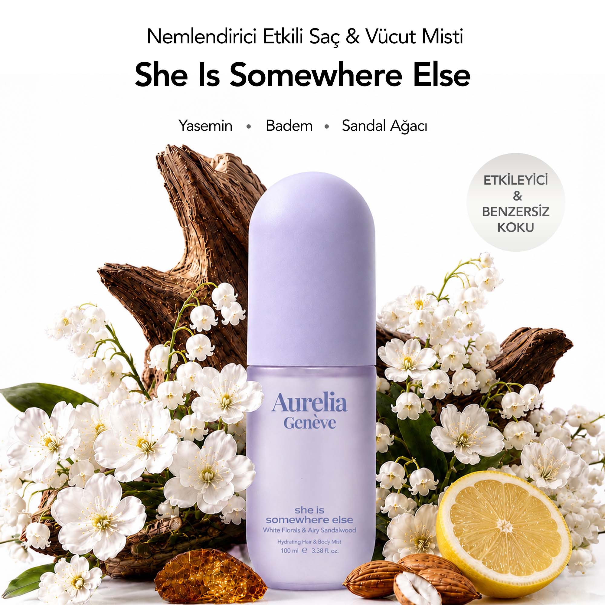 AURELIA GENÈVE - HYDRATING HAIR & BODY MIST SHE IS SOMEWHERE ELSE - Nemlendirici Etkili Saç & Vücut Misti - Beyaz Çiçekler ve Taze Sandal Ağacı