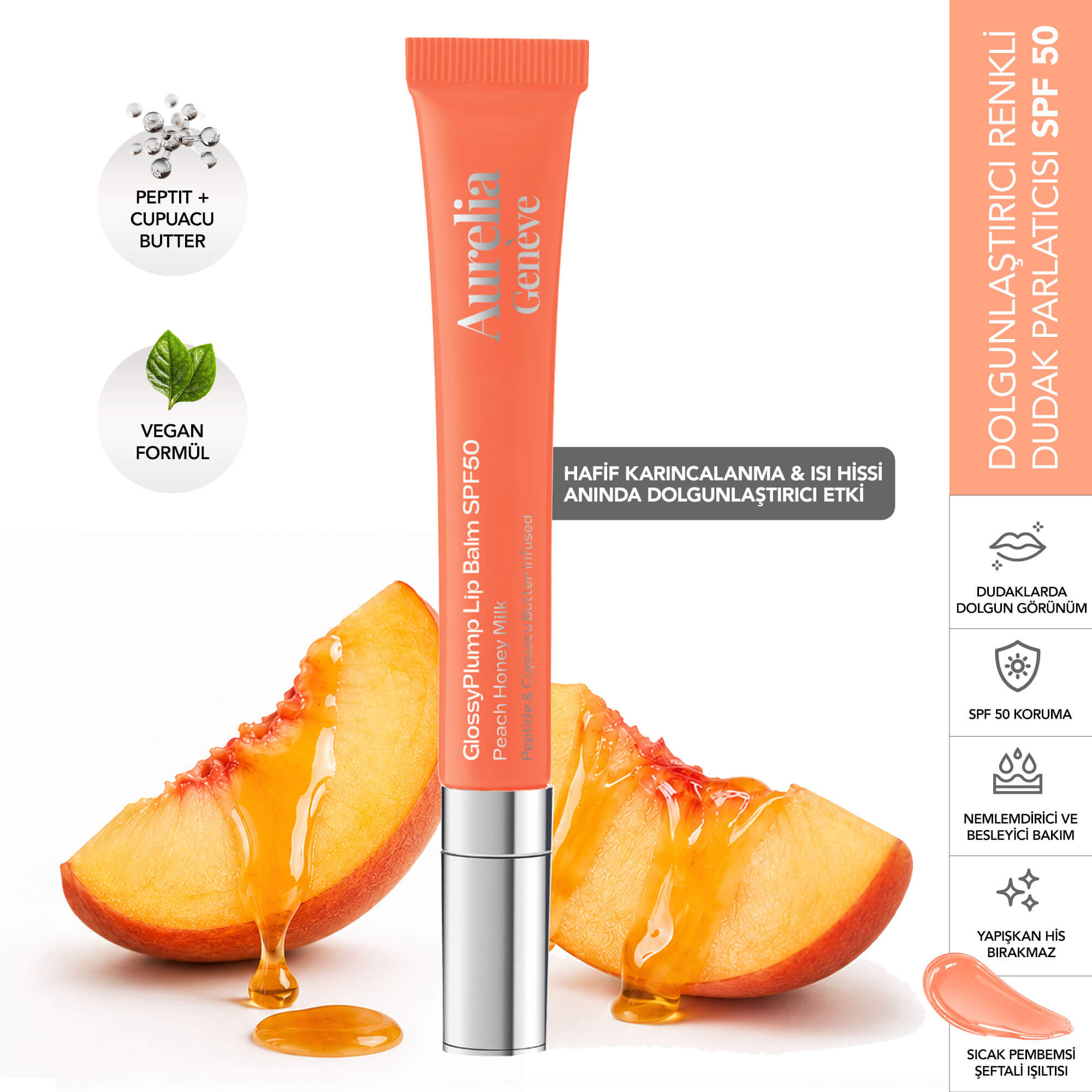 AURELIA GENÈVE - GLOSSY PLUMP LIP BALM SPF50 - Dudakları Güneşten Koruyan & Anında Dolgunlaştırıcı Etkili Renkli Lip Balm