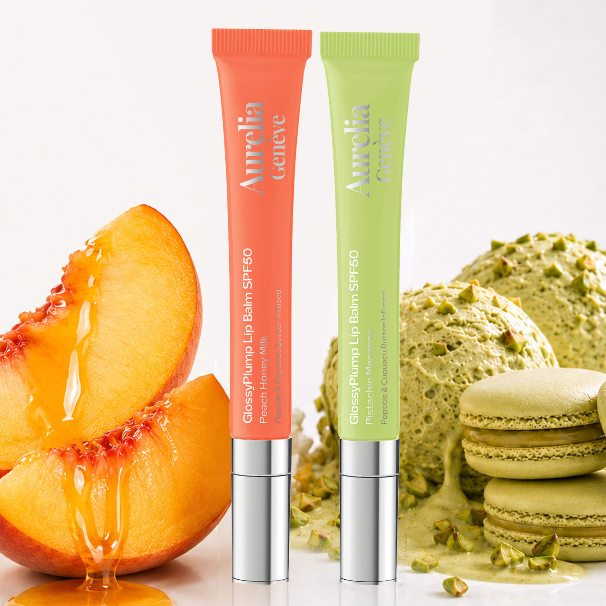 AURELIA GENÈVE - THE SPF FLAVOR DUO - Güneşten Koruyucu & Dolgunlaştırıcı Etkili Altın Işıltılı Şeffaf ve Şeftalimsi Pembe Lip Balm Seti