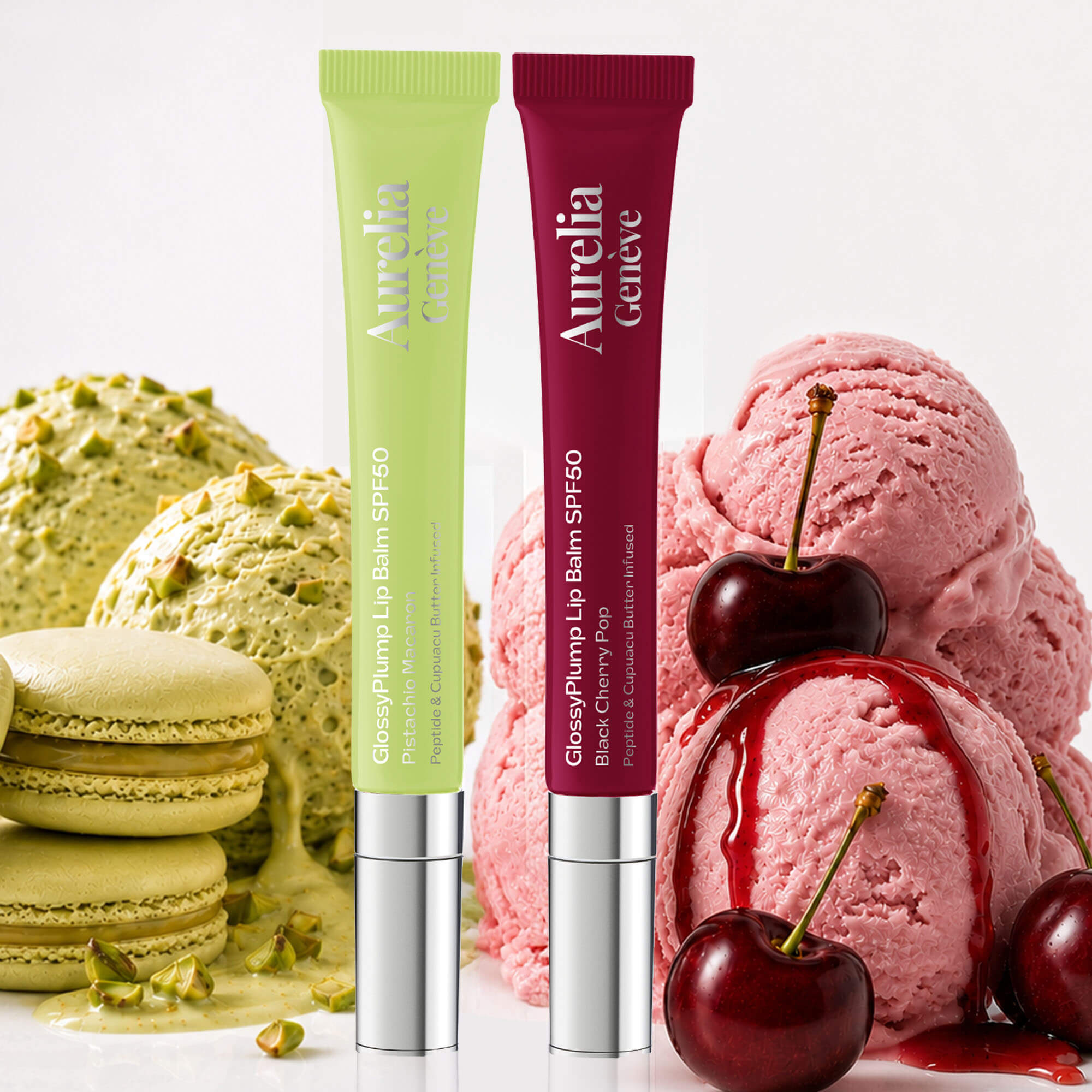 AURELIA GENÈVE - SOFT TO BOLD SPF DUO - Güneşten Koruyucu & Dolgunlaştırıcı Etkili Altın Işıltılı Şeffaf ve Böğürtlen Kiraz Lip Balm Seti
