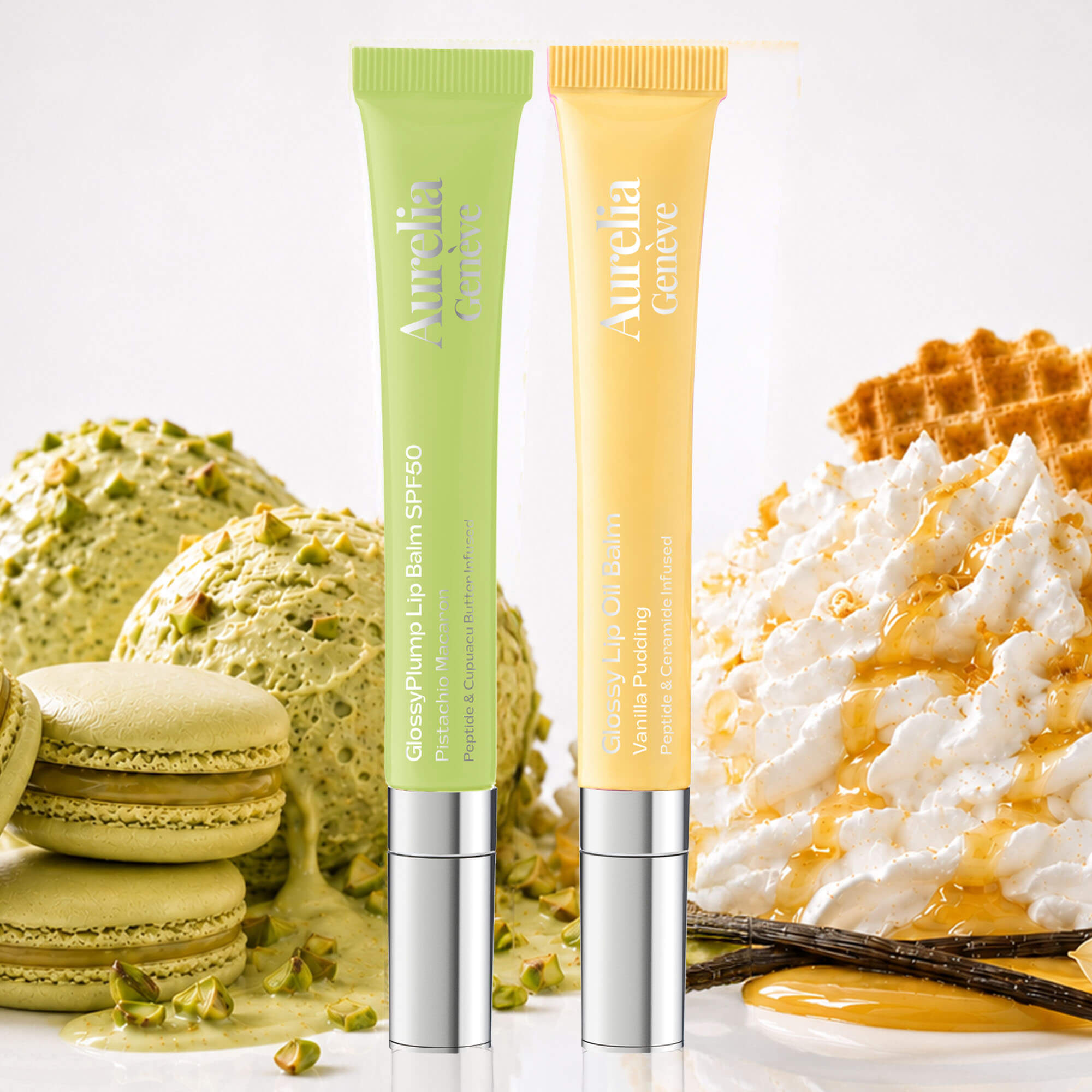 AURELIA GENÈVE - CREAMY SPF PAIRS - Güneşten Koruyucu & Dolgunlaştırıcı, Nemlendirici Etkili İkili Lip Balm Seti ( Bej & Altın Işıltılı Şeffaf)