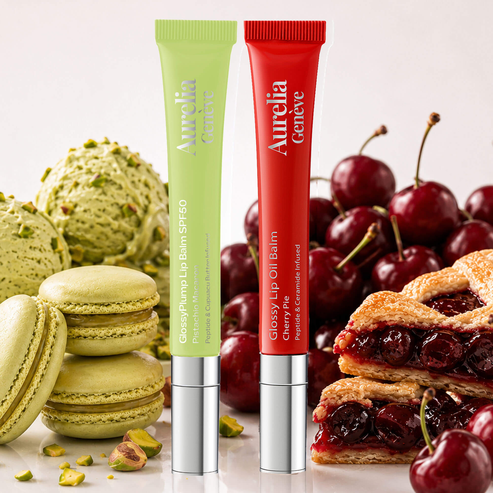 AURELIA GENÈVE - LAYERING LIP FLAVOR EDIT - Güneşten Koruyucu & Dolgunlaştırıcı, Nemlendirici Etkili İkili Lip Balm Seti ( Kiraz Kırmızı & Altın Işıltılı Şeffaf)